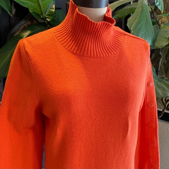 Anthropologie Tisbury Orange Mock Neck Arm Snaps Fitted Wool Sweater - Picture 11 of 13